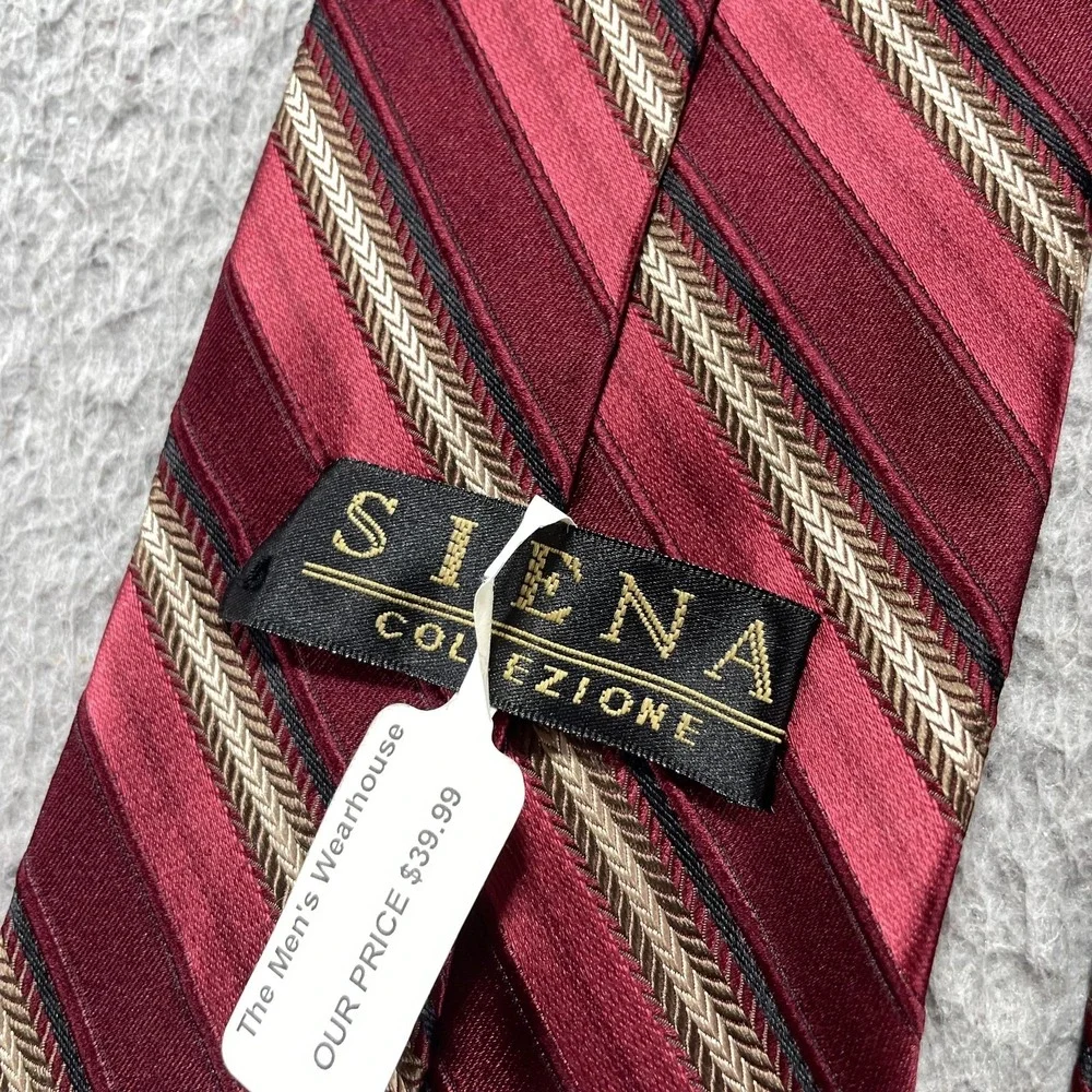 Siena Collezione Tie Mens One Size Red Striped Classic Satin Silk Necktie